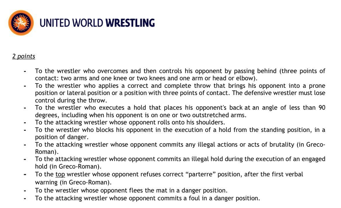 Official rules stated by United World Wrestling